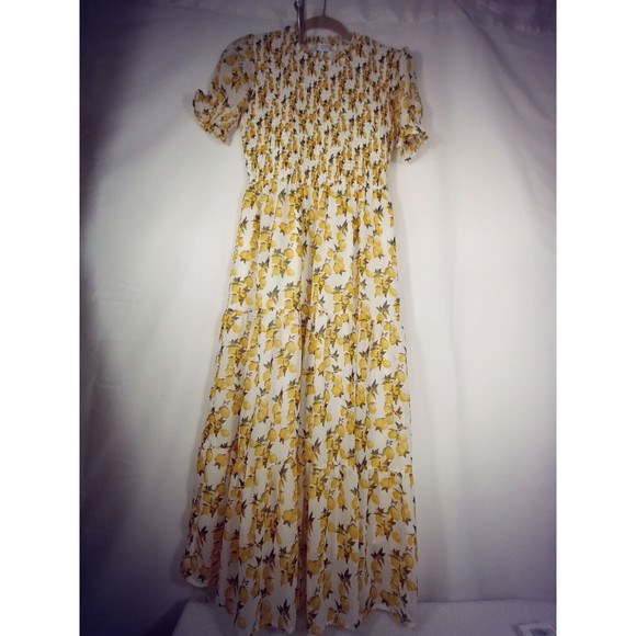 Ivy City Co Hollie Dress Lemon Floral Smocked Maxi Length S .Small - Picture 9 of 12